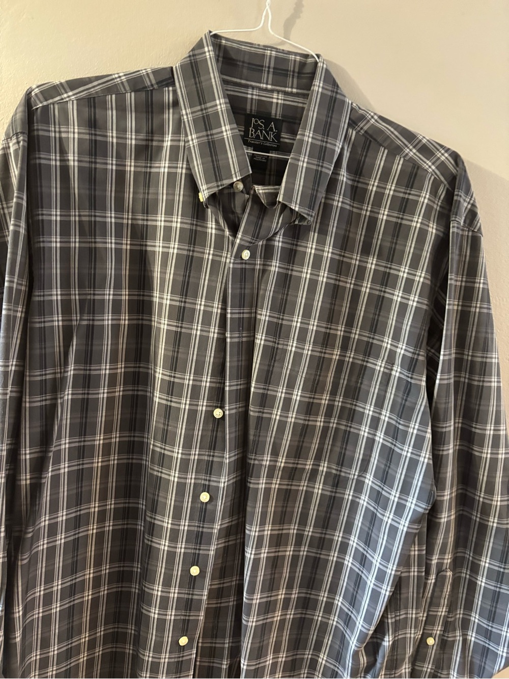 Jos. A. Bank Men's Gray and White Plaid Dress Shirt